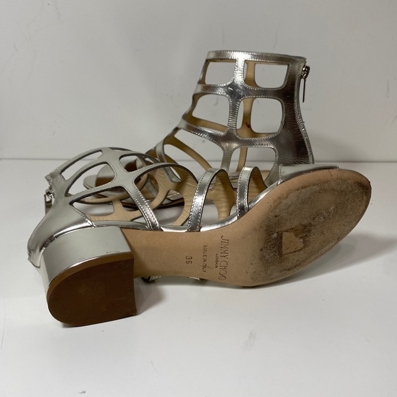Jimmy Choo Silver Mirrored Leather Barbiecore Sandals Size 6 - Picture 11 of 12